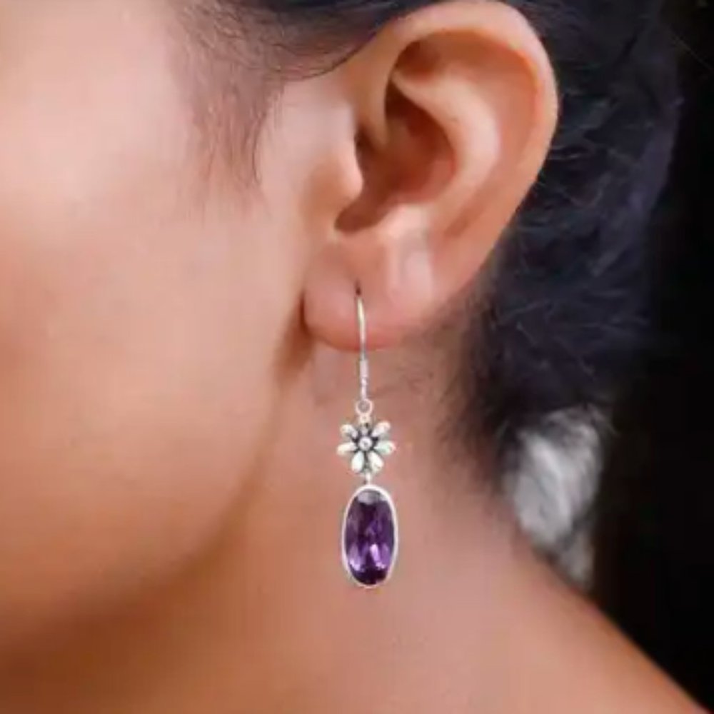 Lab Grown Color Change Sapphire Earrings in Sterling Silver - Picture 1 of 3